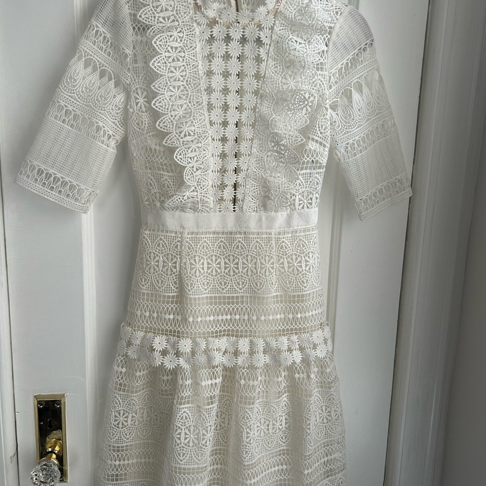Self-Portrait White Fit and Flare Midi Dress